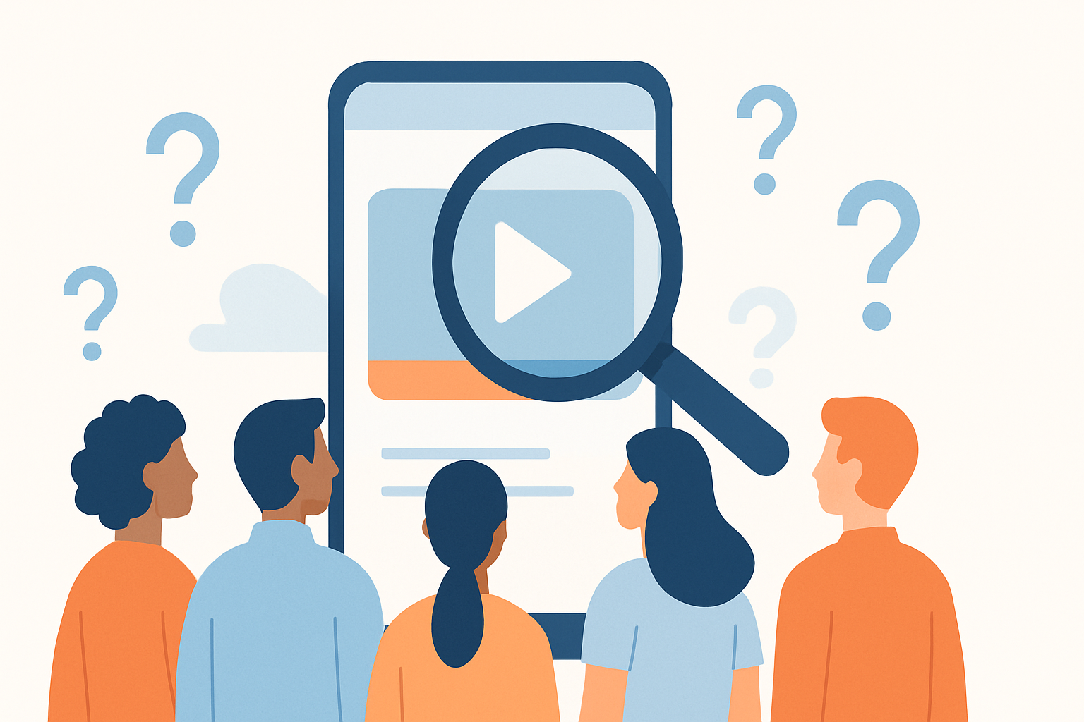 AI生成動画かどうかを見極める消費者を表すフラットイラスト