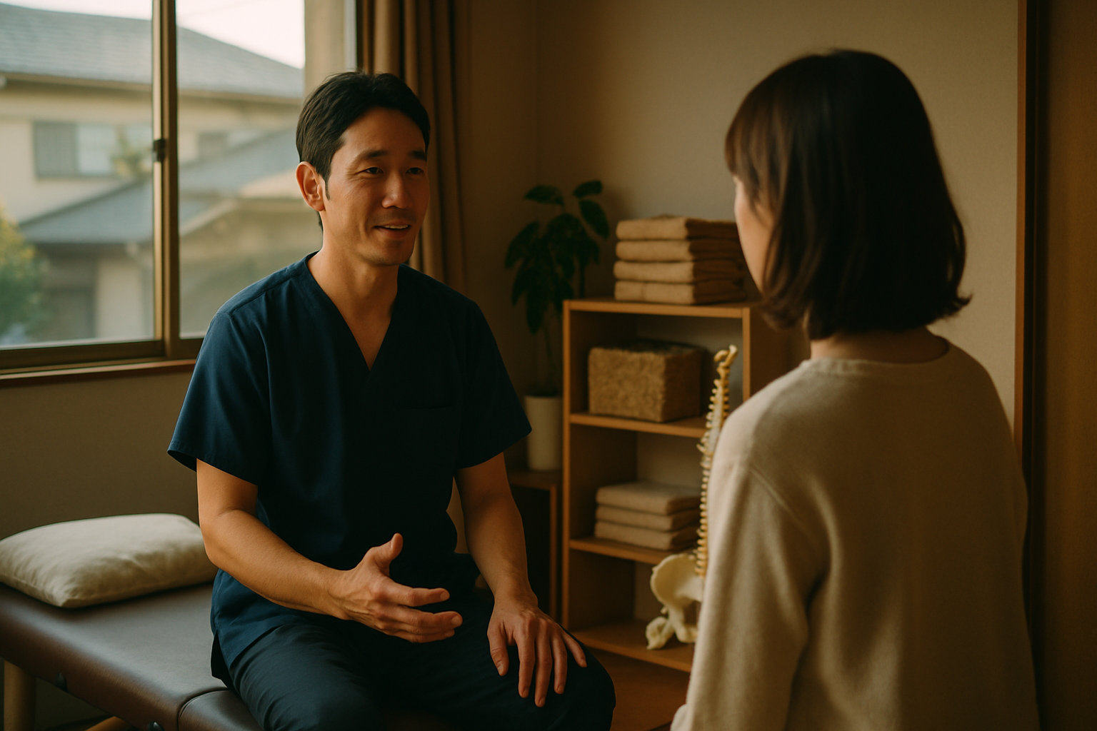 湘南の治療院でスタッフが自然体で患者に対応している様子
