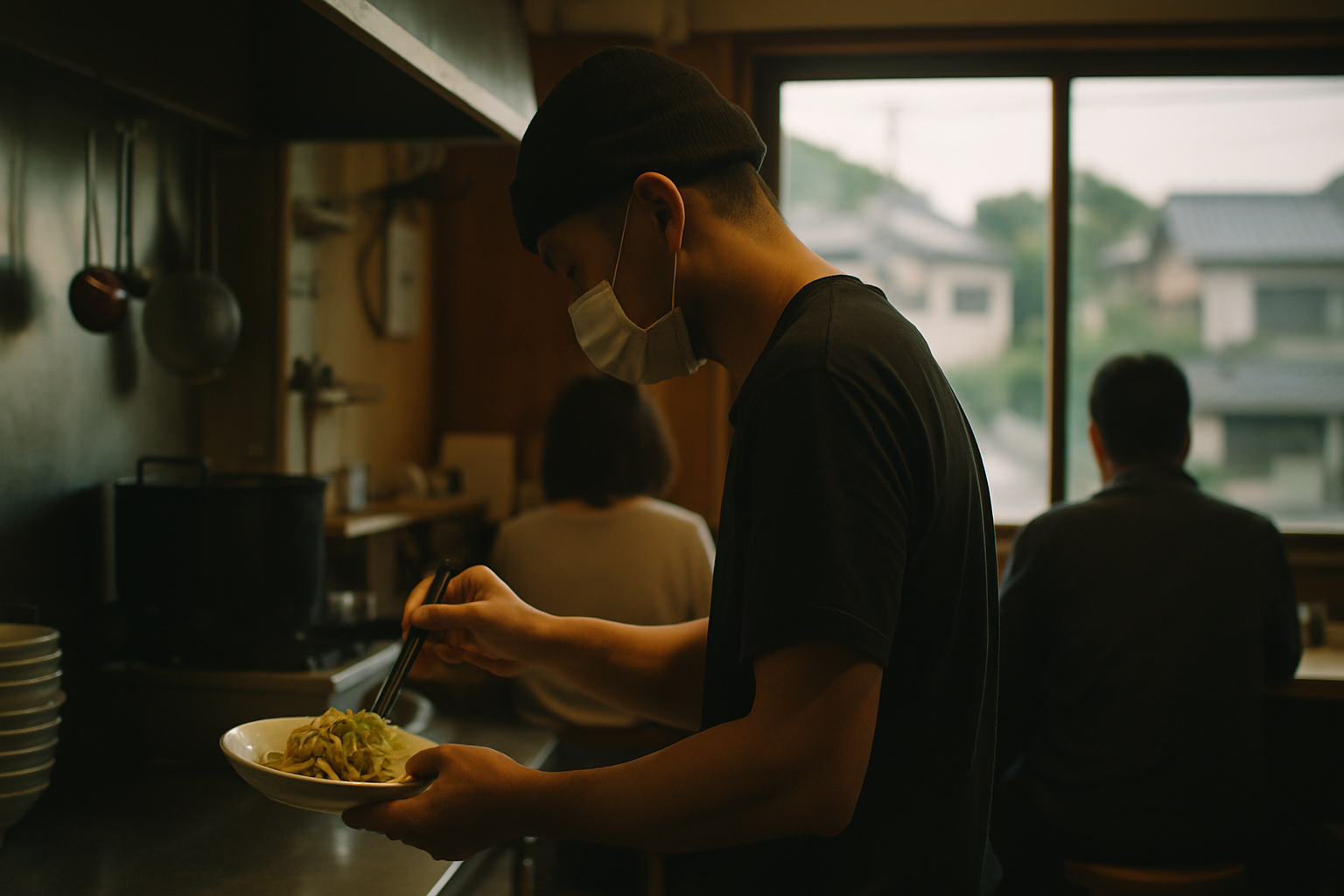 湘南の飲食店で料理を自然な様子で盛り付けるスタッフ