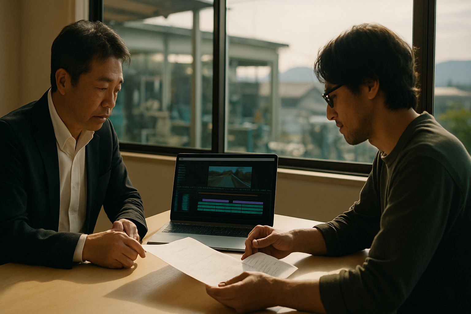 内製と外注の費用を比較検討する経営者と動画制作者