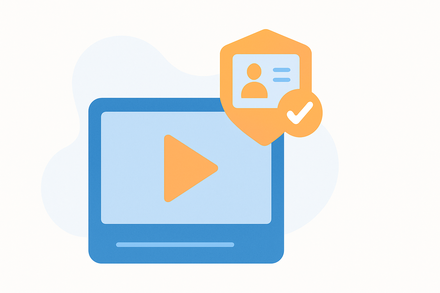 動画に自動で識別バッジが表示される様子を示すフラットイラスト