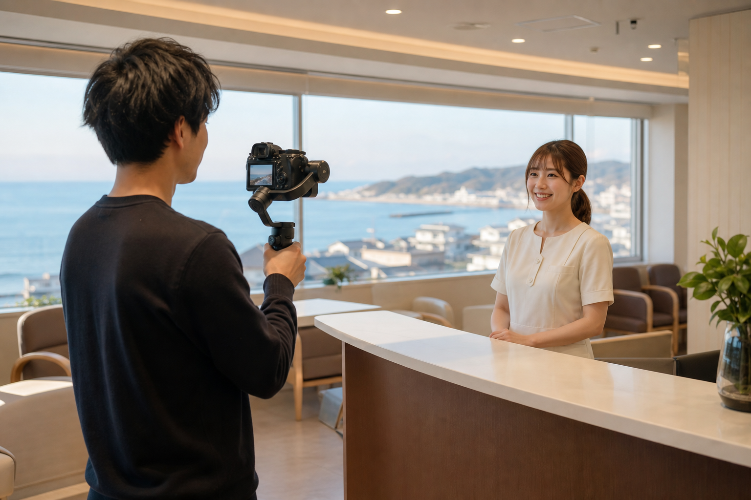 湘南のクリニックでスタッフが撮影される様子