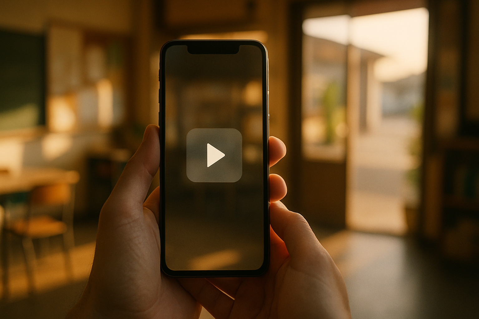 LINE公式アカウントの動画メッセージをスマートフォンで確認する様子