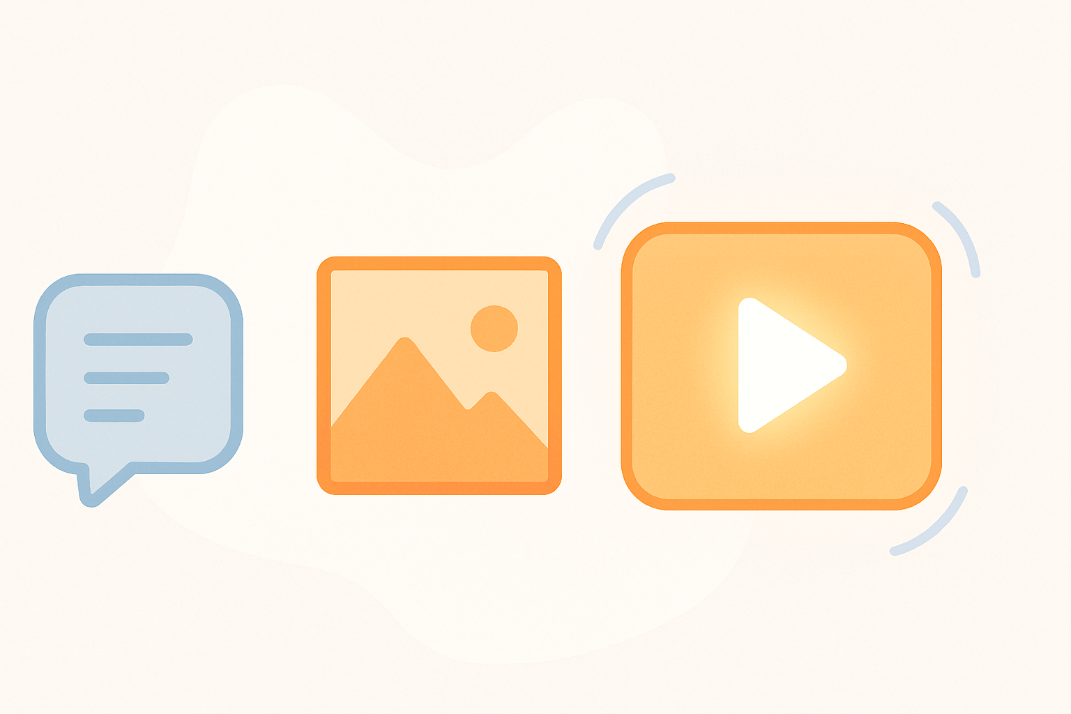 テキスト・静止画・動画の情報量の違いを表すフラットイラスト